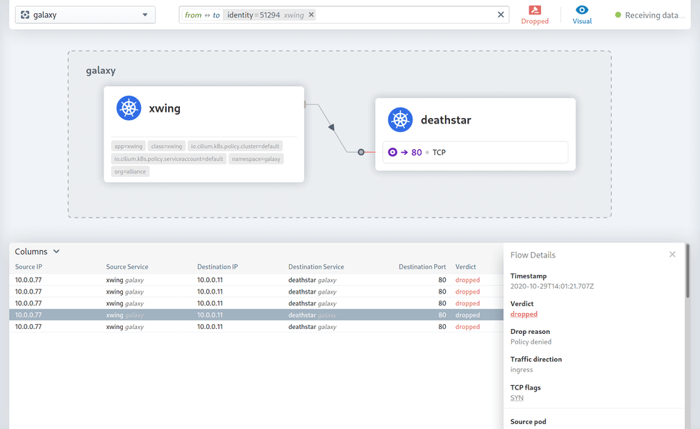 New Hubble UI Dropped Flows View